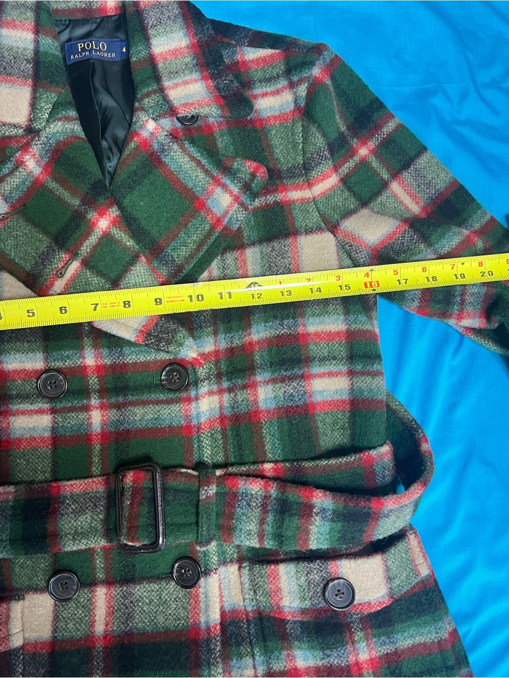 Polo Ralph Lauren Wool Tartan Plaid Belted Peacoat Jacket 4 - Picture 6 of 10